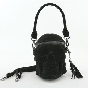 Amazing Gothic Art Life Size Black Velvet Curved Skull Clutch Shoulder Bag